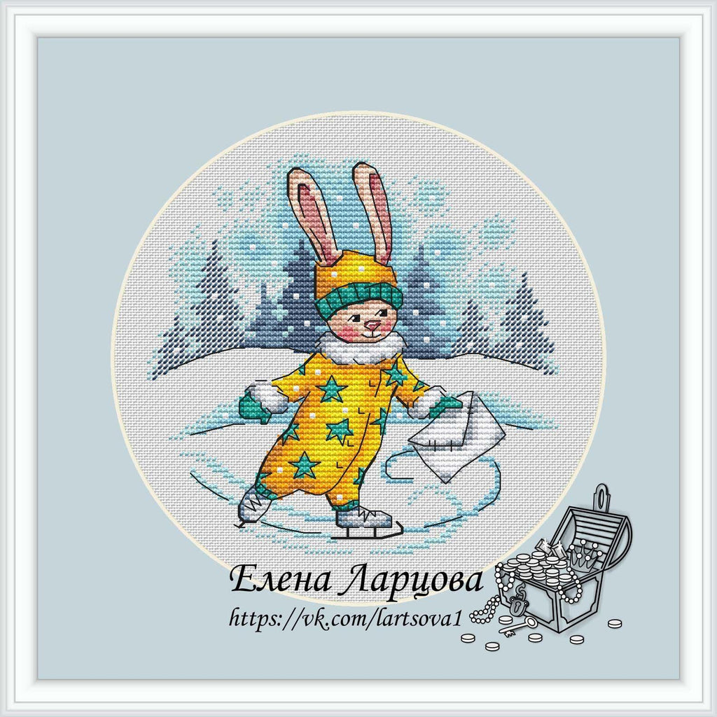 Winter Rabbit on Skates - PDF Cross Stitch Pattern